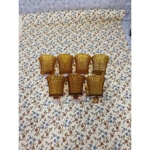 Set of 7 Amber Glass Diamond Pattern Votive Peg Candle Holders